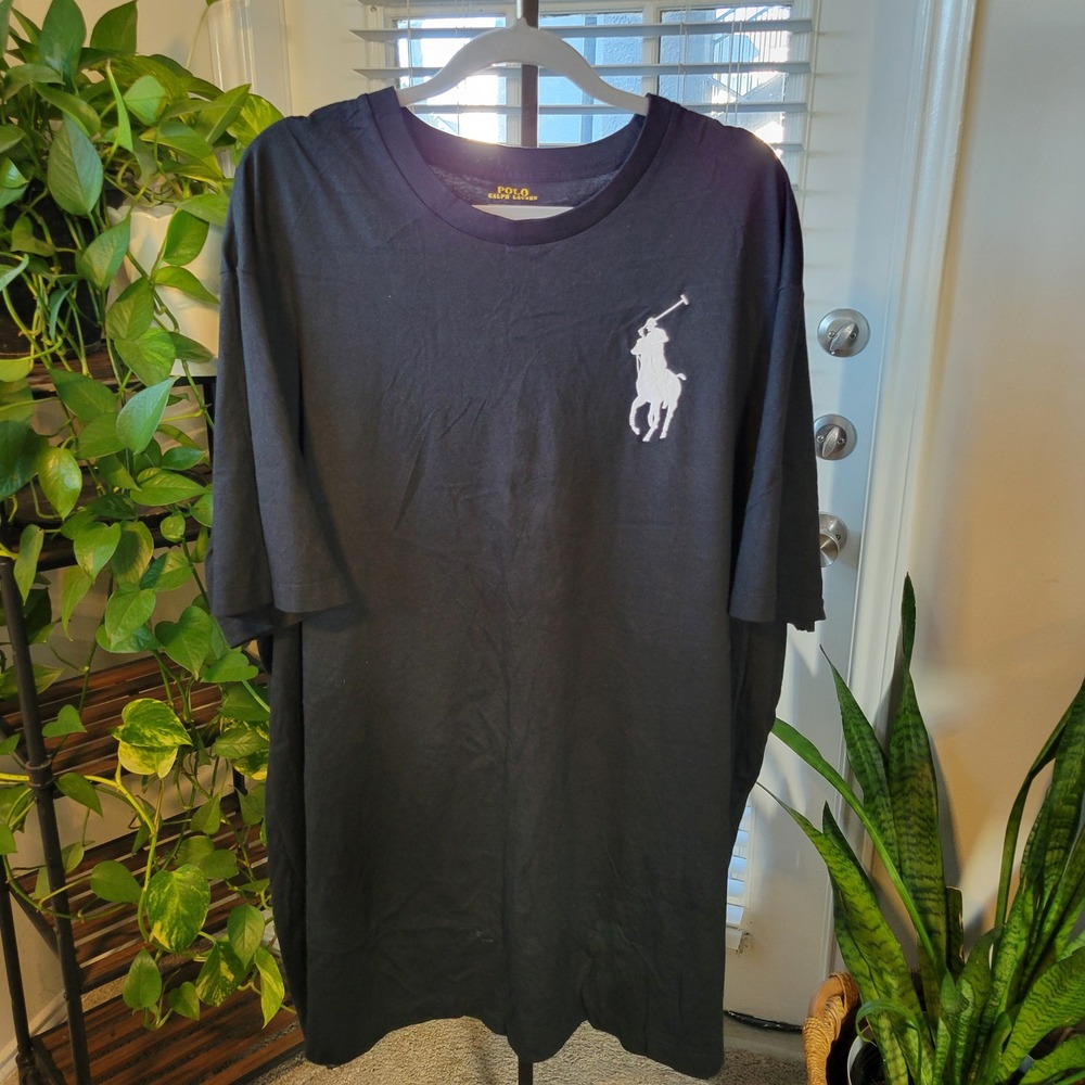 Polo Ralph Lauren Big Pony T-Shirt Mens 3XLT Black White Big Logo Back Graphic
